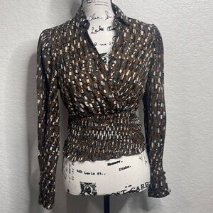 Milk & Honey NWT Brown, Black & White Long-Sleeve Crop Top, Size S. Polyester.